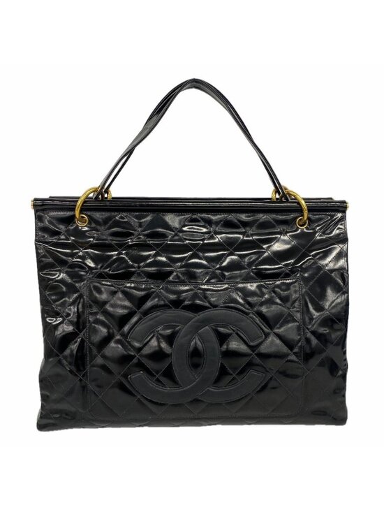 Chanel Handbags - Chanel Tote Bag Quilted Patent Leather Black Gold